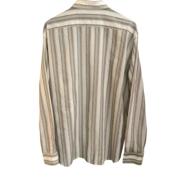 NWT HUGO BOSS Linen Blend Brown/Teal Striped Long Sleeve Shirt Men's XXL - Picture 3 of 9